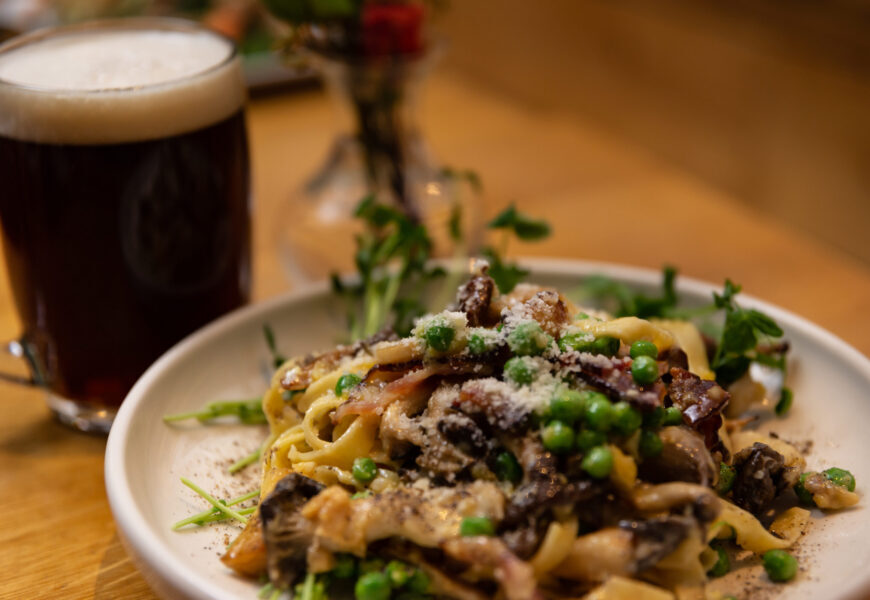 Pasta and beer at central Vermont's pub and restaurant Three Penny Taproom